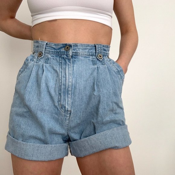 Vintage Pants - Vintage Front Pleat Jean Shorts